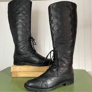 St. John Quilted Riding/Equestrian Style Knee Boots in Black Leather *Italy*